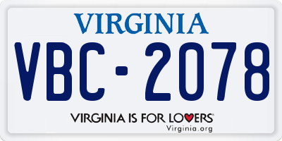 VA license plate VBC2078