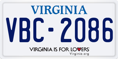 VA license plate VBC2086
