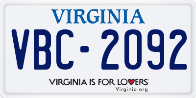 VA license plate VBC2092