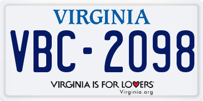 VA license plate VBC2098