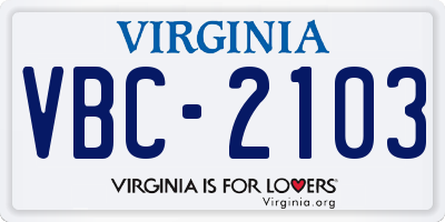 VA license plate VBC2103