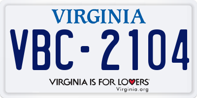 VA license plate VBC2104