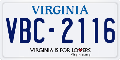 VA license plate VBC2116