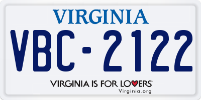 VA license plate VBC2122