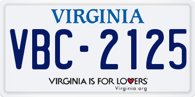 VA license plate VBC2125