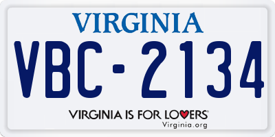 VA license plate VBC2134