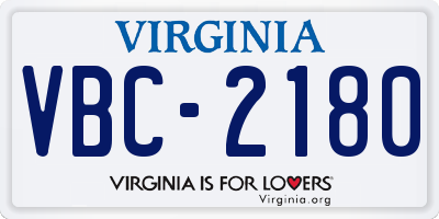 VA license plate VBC2180