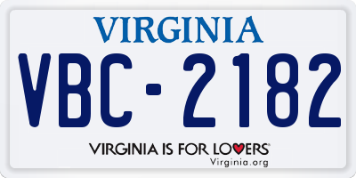 VA license plate VBC2182
