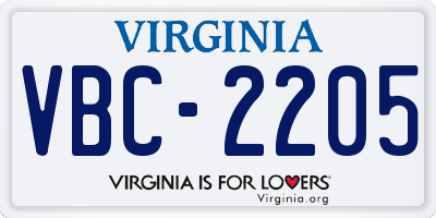 VA license plate VBC2205