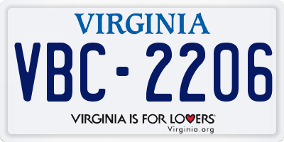 VA license plate VBC2206