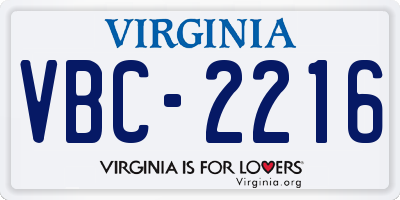 VA license plate VBC2216