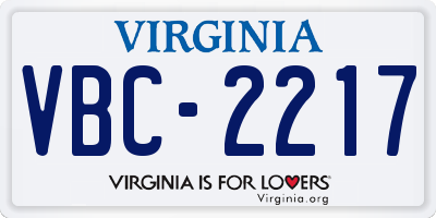 VA license plate VBC2217