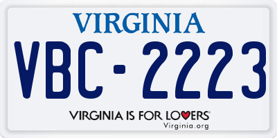 VA license plate VBC2223