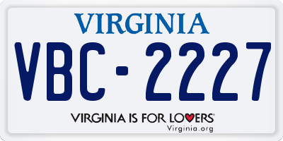 VA license plate VBC2227