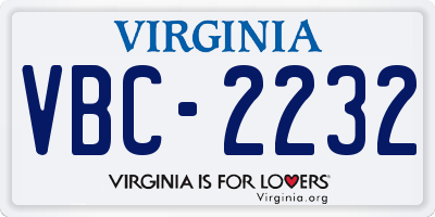 VA license plate VBC2232
