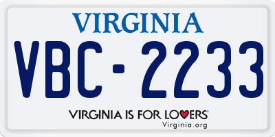 VA license plate VBC2233