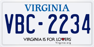 VA license plate VBC2234