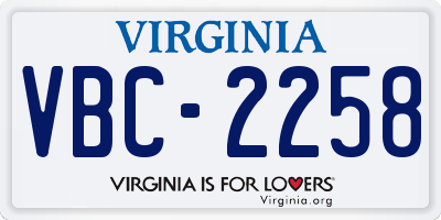 VA license plate VBC2258
