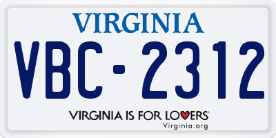 VA license plate VBC2312