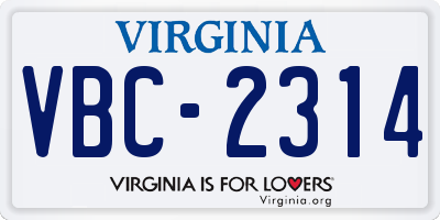 VA license plate VBC2314
