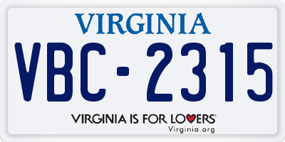 VA license plate VBC2315