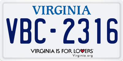 VA license plate VBC2316