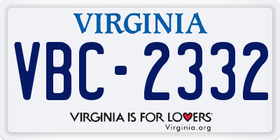 VA license plate VBC2332