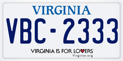 VA license plate VBC2333