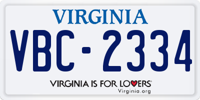 VA license plate VBC2334