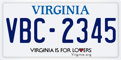 VA license plate VBC2345