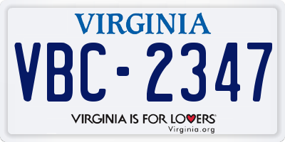VA license plate VBC2347