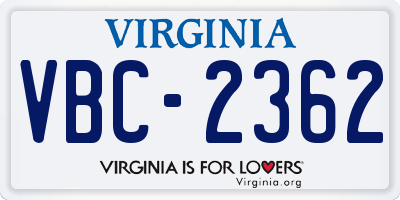 VA license plate VBC2362