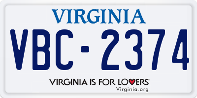VA license plate VBC2374