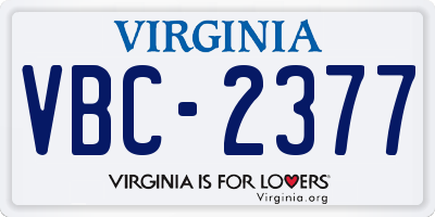 VA license plate VBC2377