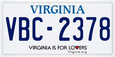 VA license plate VBC2378
