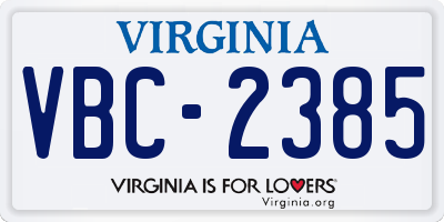 VA license plate VBC2385