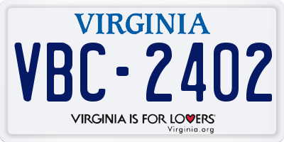 VA license plate VBC2402
