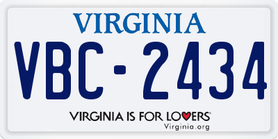 VA license plate VBC2434