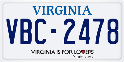 VA license plate VBC2478