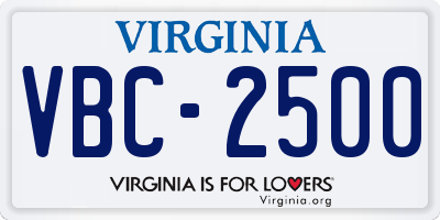 VA license plate VBC2500