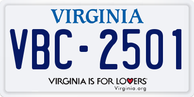 VA license plate VBC2501