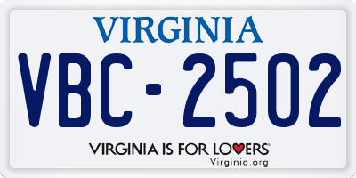 VA license plate VBC2502