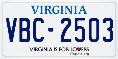 VA license plate VBC2503