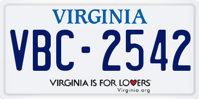 VA license plate VBC2542