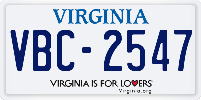 VA license plate VBC2547