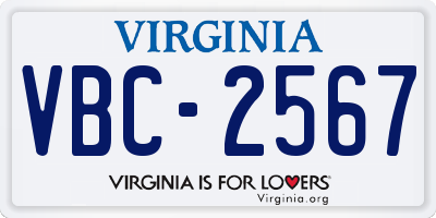 VA license plate VBC2567