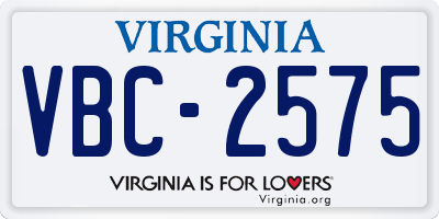VA license plate VBC2575
