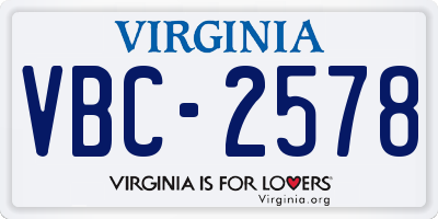 VA license plate VBC2578