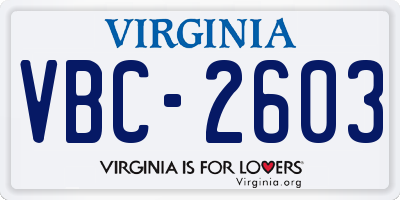 VA license plate VBC2603
