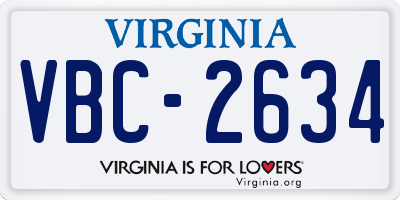 VA license plate VBC2634